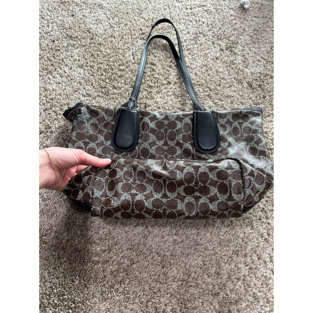 Coach Signature C Monogram Coated Canvas Taxi Tote Bag Brown Black - Picture 9 of 11